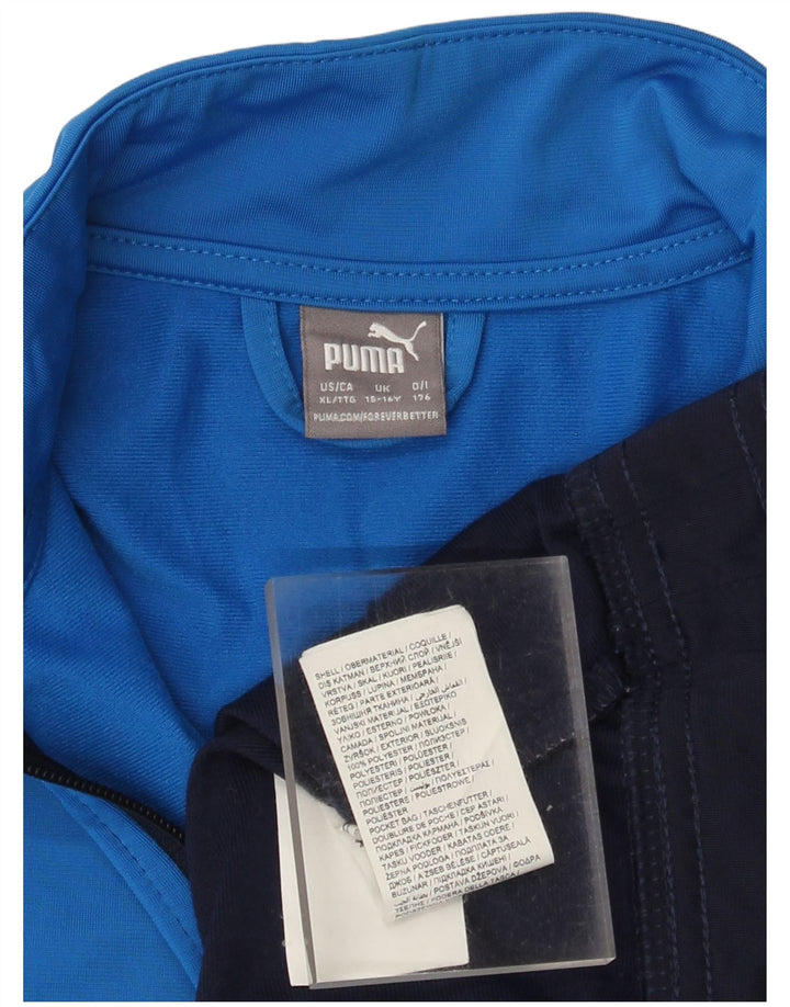 PUMA Boys Tracksuit Top Jacket 15-16 Years Navy Blue Colourblock Polyester