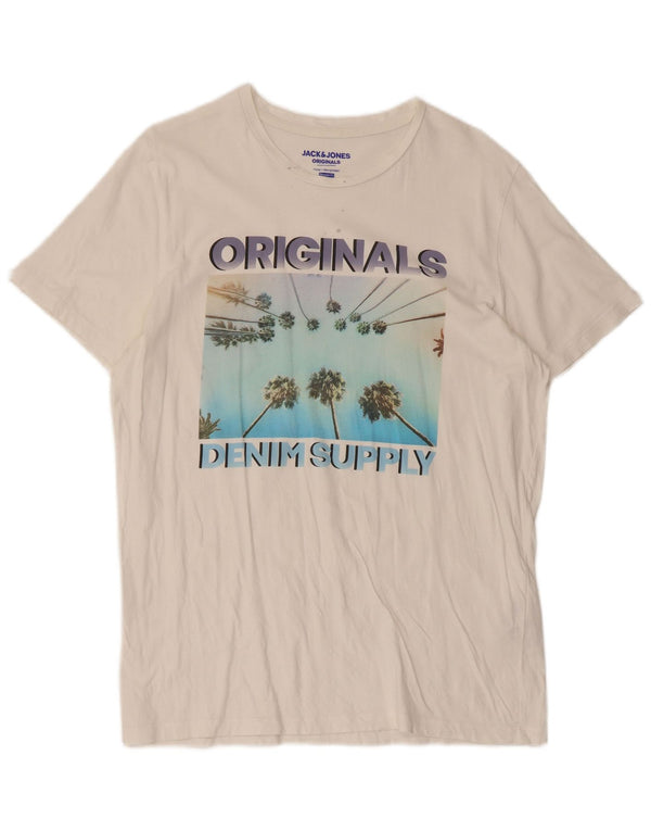 Jack & Jones Mens Regular Fit Graphic T-Shirt Top Large White Cotton