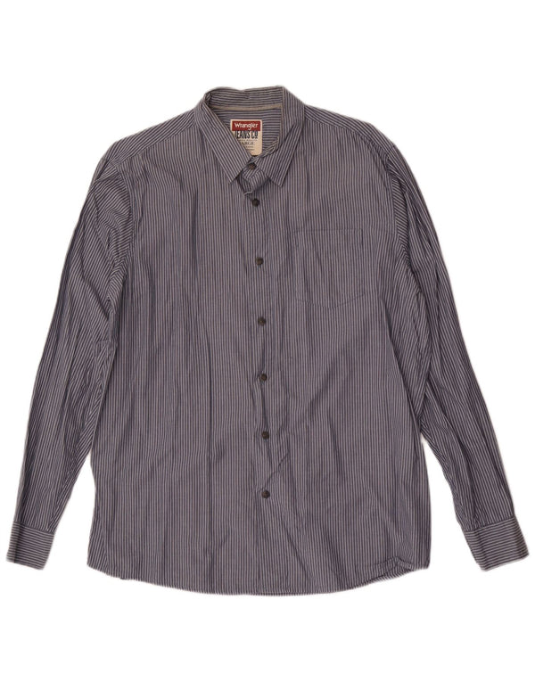Wrangler Mens Shirt Large Navy Blue Pinstripe Cotton