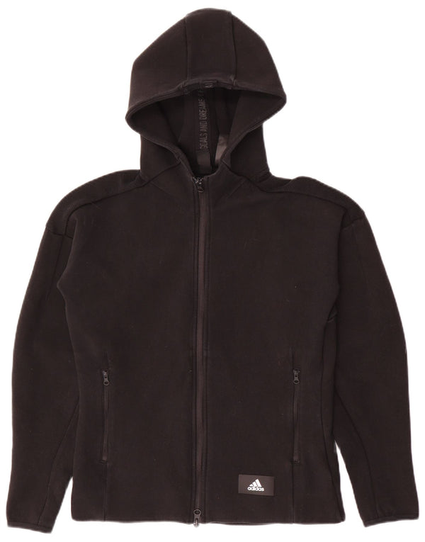 Adidas Womens Zip Hoodie Sweater UK 12/14 Medium Black Cotton