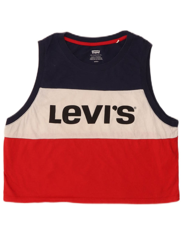 LEVI'S Womens Crop Graphic Vest Top UK 10 Small Multicoloured Striped