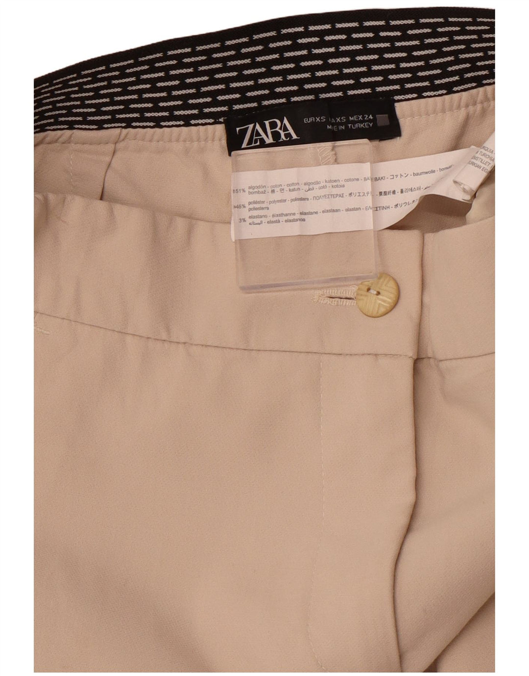 ZARA Womens Tapered Chino Trousers XS W24 L26 Beige Cotton