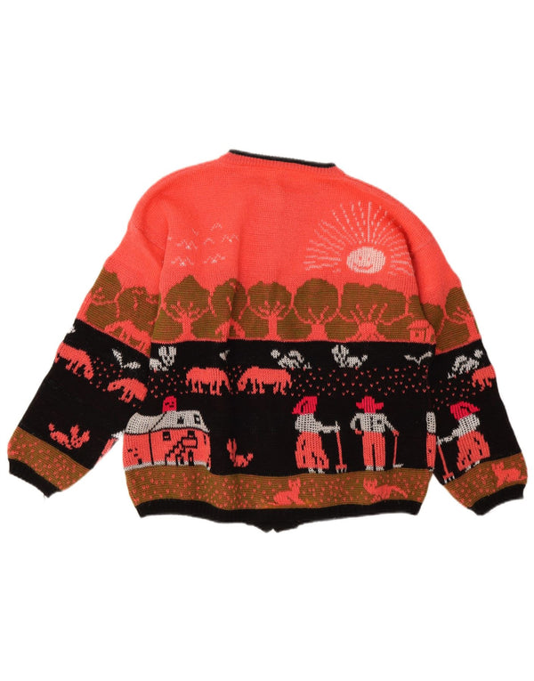 Alta Moda Womens Graphic Cardigan Sweater UK 16 Large Pink Colourblock