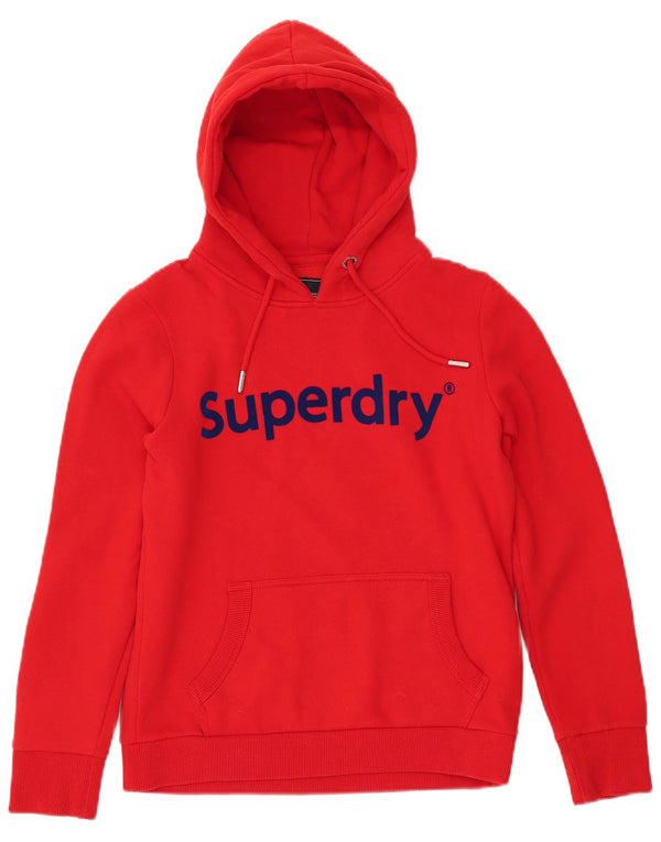 SUPERDRY Womens Graphic Hoodie Jumper UK 12 Medium Red Cotton