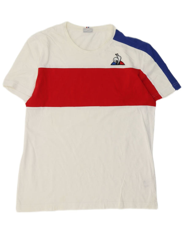 LE COQ SPORTIF Mens T-Shirt Top Medium White Colourblock Cotton