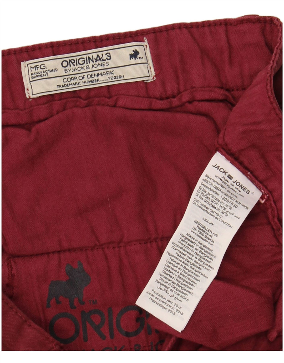 JACK & JONES Mens Slim Fit Chino Trousers W34 L30 Maroon Cotton