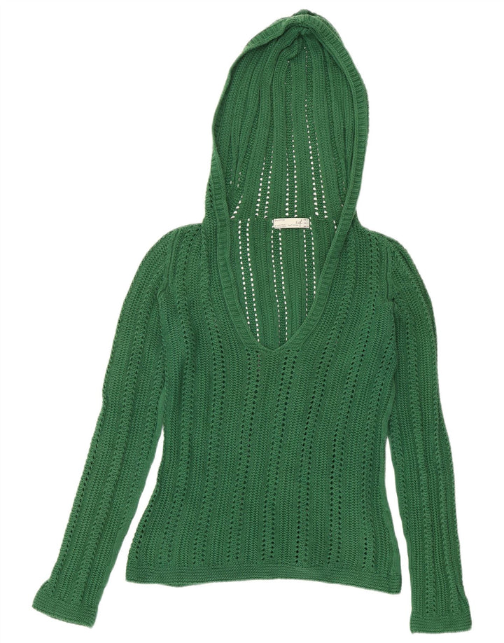 ZARA Womens Hooded Jumper Sweater UK 10 Small Green Cotton