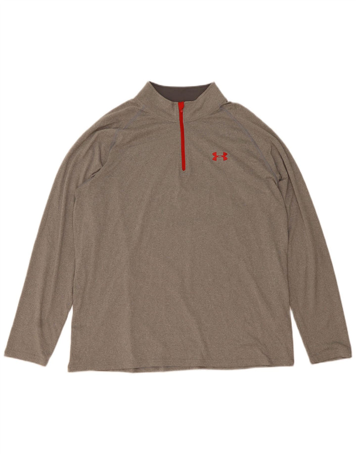 Under Armour Mens Heat Gear Zip Neck Pullover Tracksuit Top XL Grey