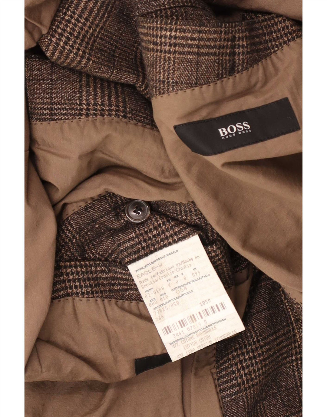 Hugo Boss Mens 2 Button Blazer Jacket EU 52 2XL Brown Check Cotton