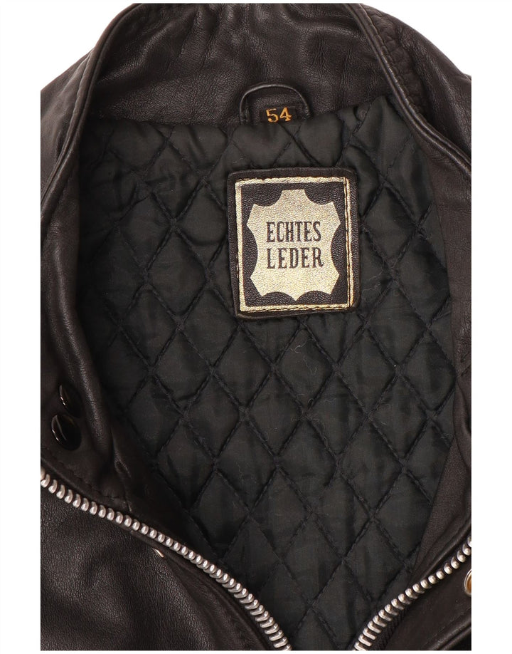 VINTAGE Mens Military Leather Jacket IT 54 2XL Black Leather