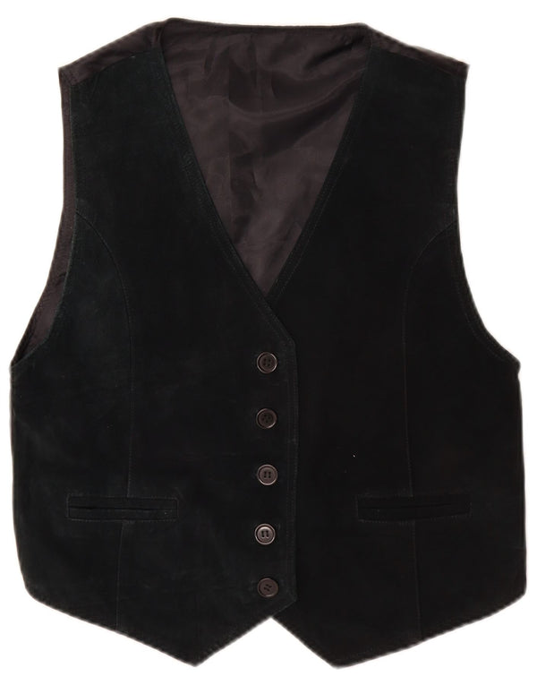 Vintage Womens Suede Waistcoat UK 10 Small Black Leather