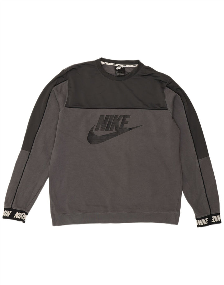 Nike Mens Graphic Sweatshirt Jumper Large Grey Colourblock Cotton