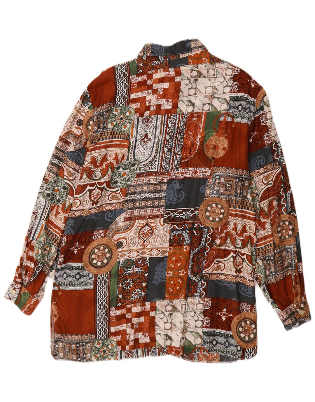 Vintage Womens Longline Shirt UK 14 Large Multicoloured Patchwork Viscose