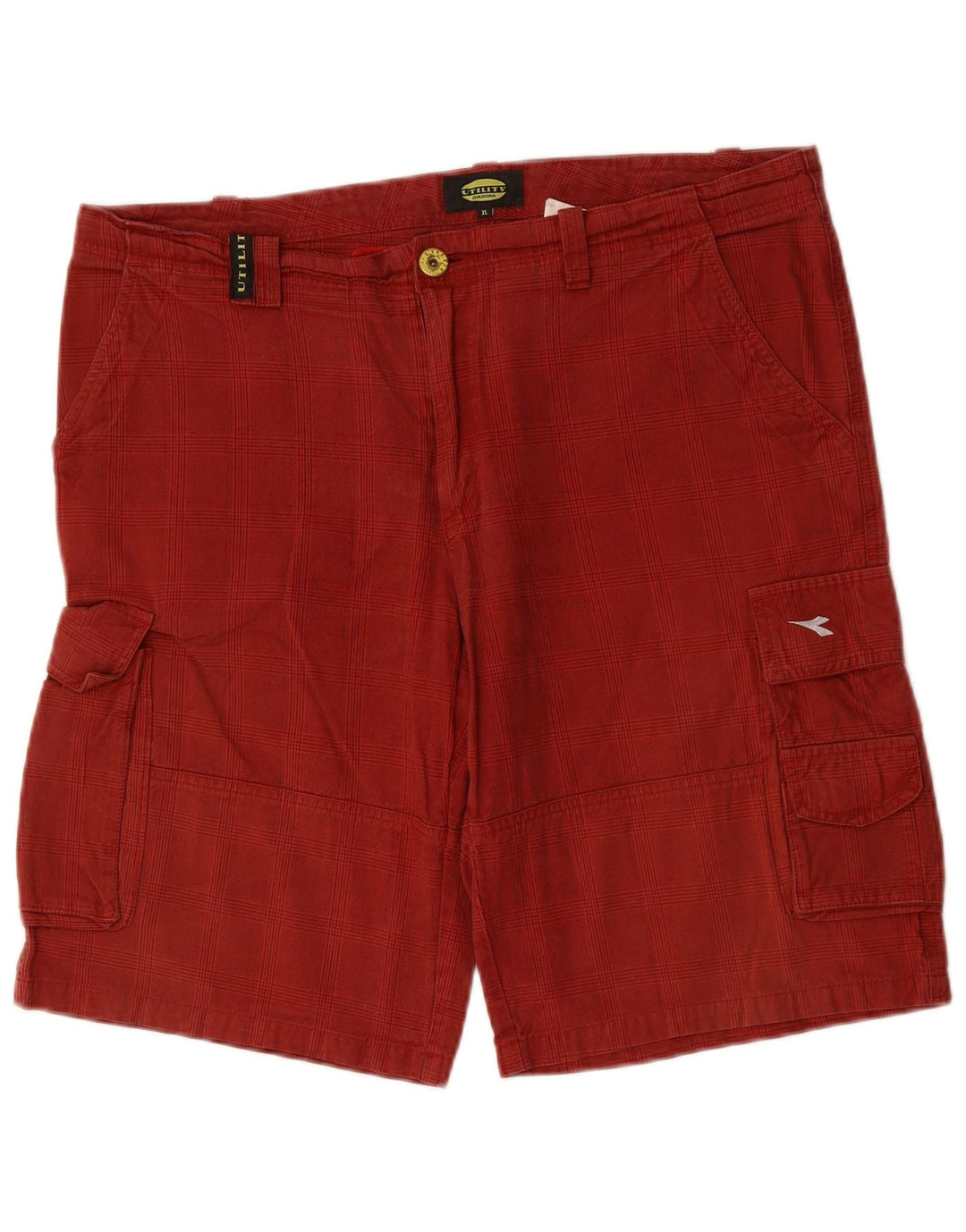 DIADORA Mens Cargo Shorts XL W38  Red Check Cotton