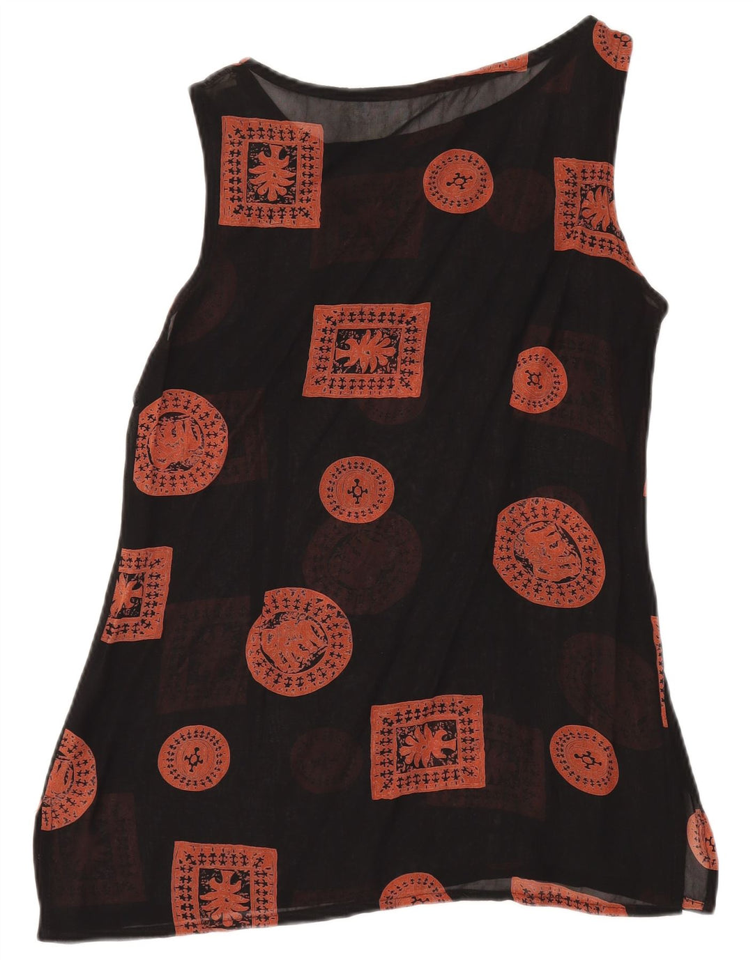 Vintage Womens Sleeveless Tunic Top UK 12 Medium Black Patchwork