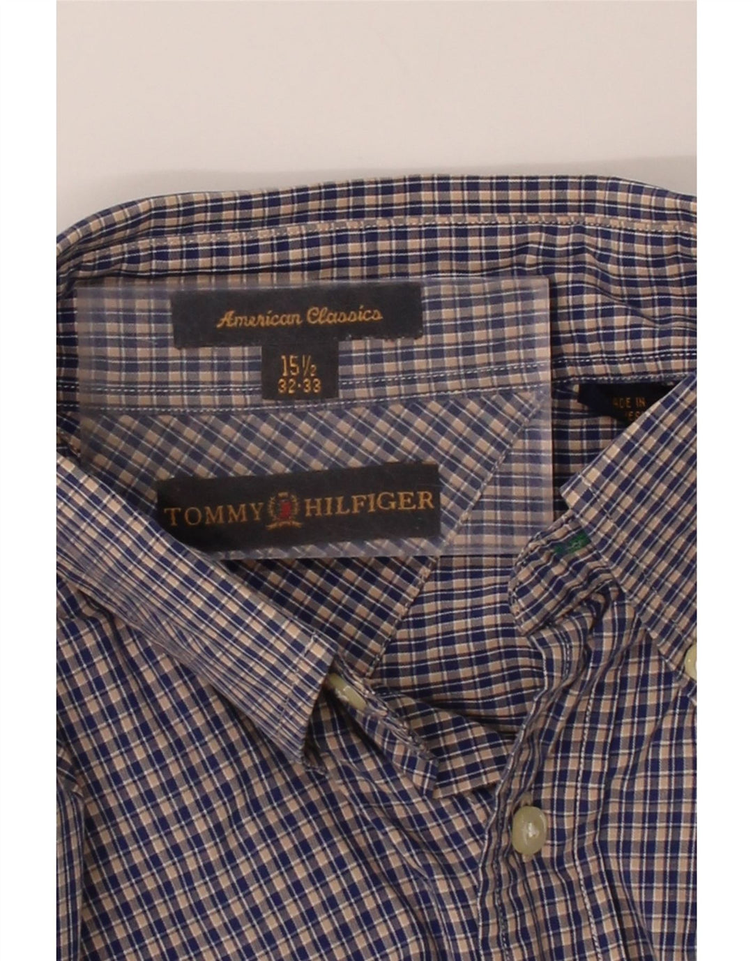 TOMMY HILFIGER Mens Shirt Size 15 1/2 Medium Blue Check Cotton Vintage Tommy Hilfiger and Second-Hand Tommy Hilfiger from Messina Hembry 