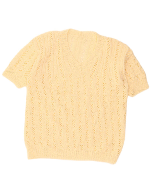Vintage Womens Short Sleeve V-Neck Jumper Sweater UK 18 XL Beige