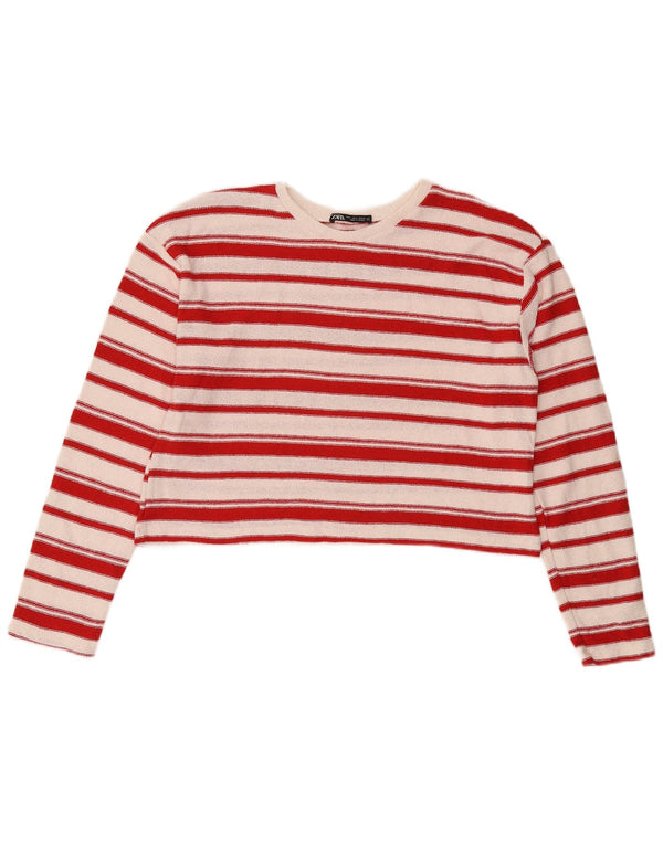ZARA Womens Relaxed Fit Crew Neck Jumper Sweater UK 10 Small Red Striped