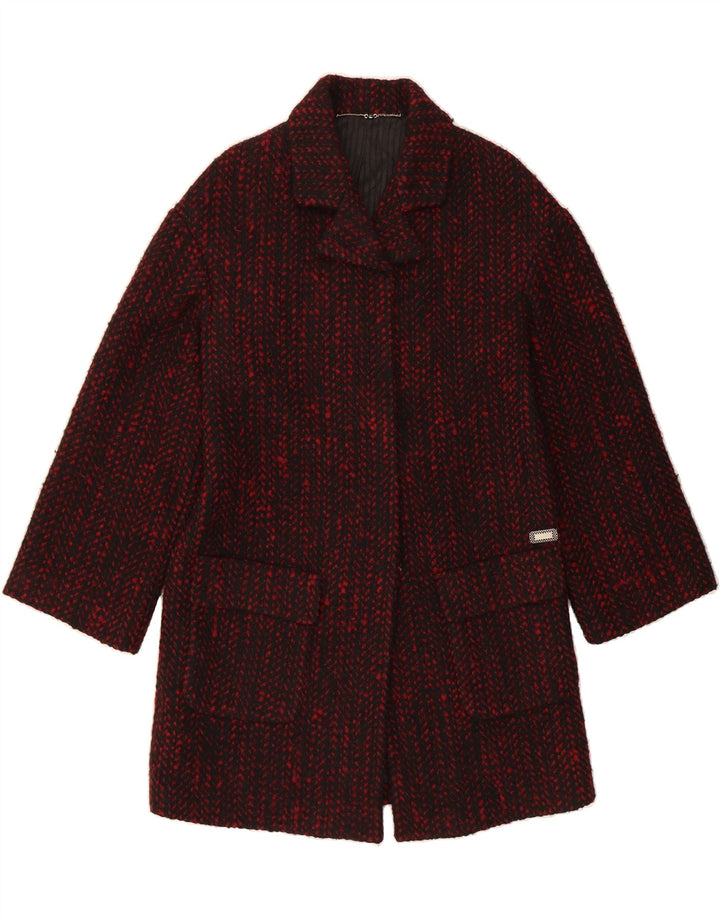 FORNARINA Womens Oversized Overcoat UK 10 Small Burgundy Herringbone Wool Vintage Fornarina and Second-Hand Fornarina from Messina Hembry 