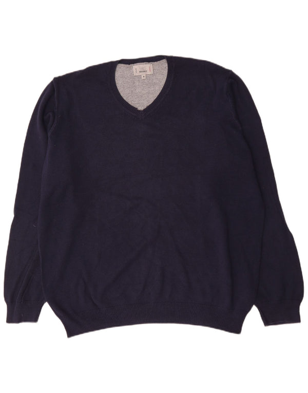 Marks & Spencer Mens Regular Fit V-Neck Jumper Sweater XL Navy Blue Cotton