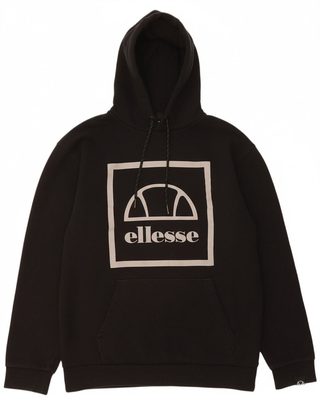 ELLESSE Mens Graphic Hoodie Jumper Medium Black Cotton