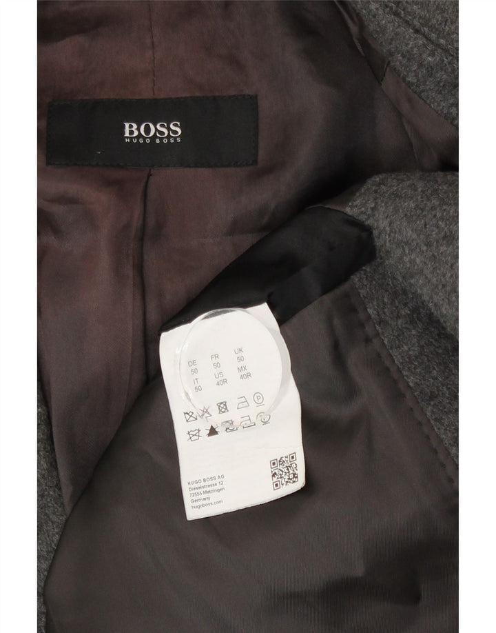 Hugo Boss Mens Overcoat EU 50 Large Grey Virgin Wool