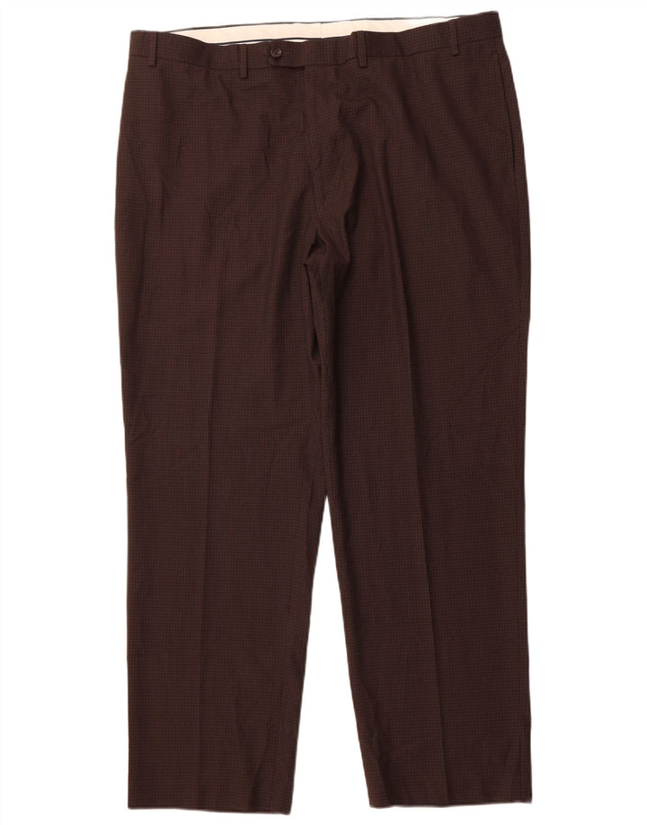 Ralph Lauren Mens Straight Suit Trousers W42 L32 Brown Check Polyester