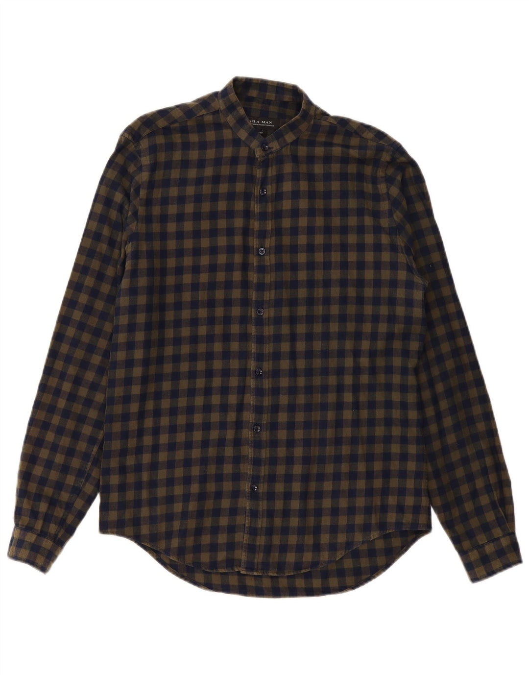 ZARA Mens Slim Fit Flannel Shirt Medium Khaki Check