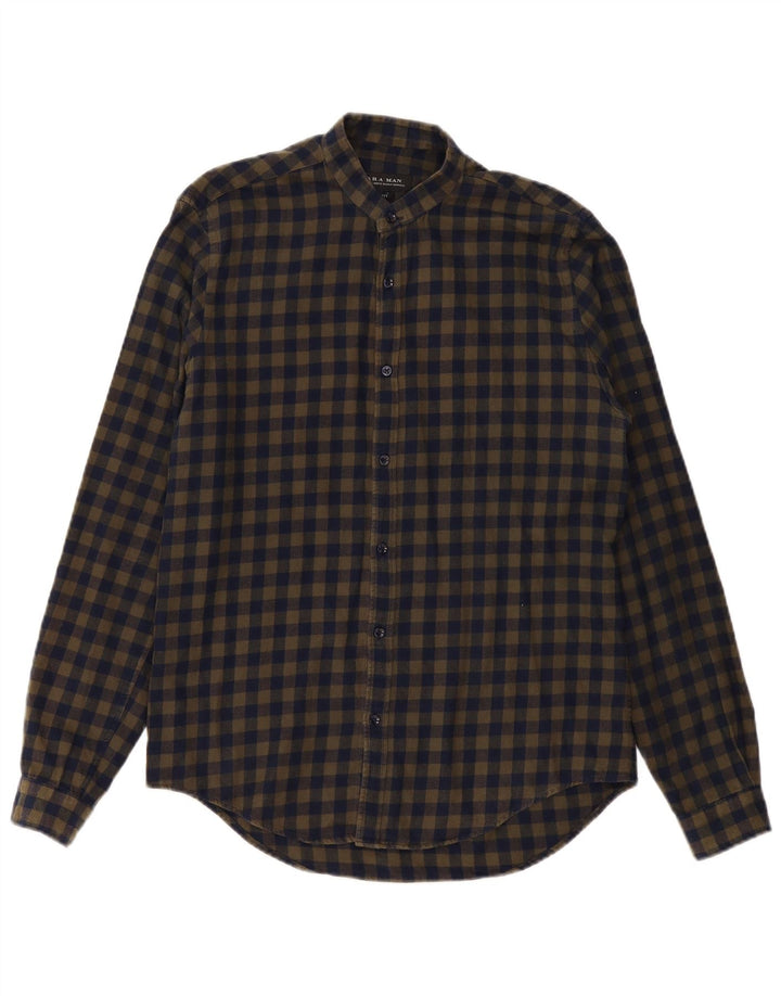 ZARA Mens Slim Fit Flannel Shirt Medium Khaki Check