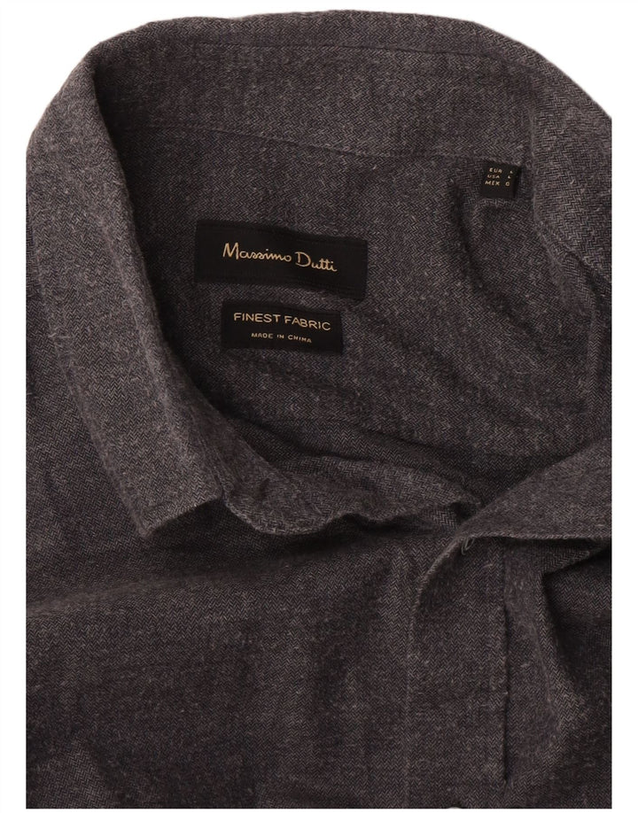 Massimo Dutti Mens Shirt Large Grey Herringbone