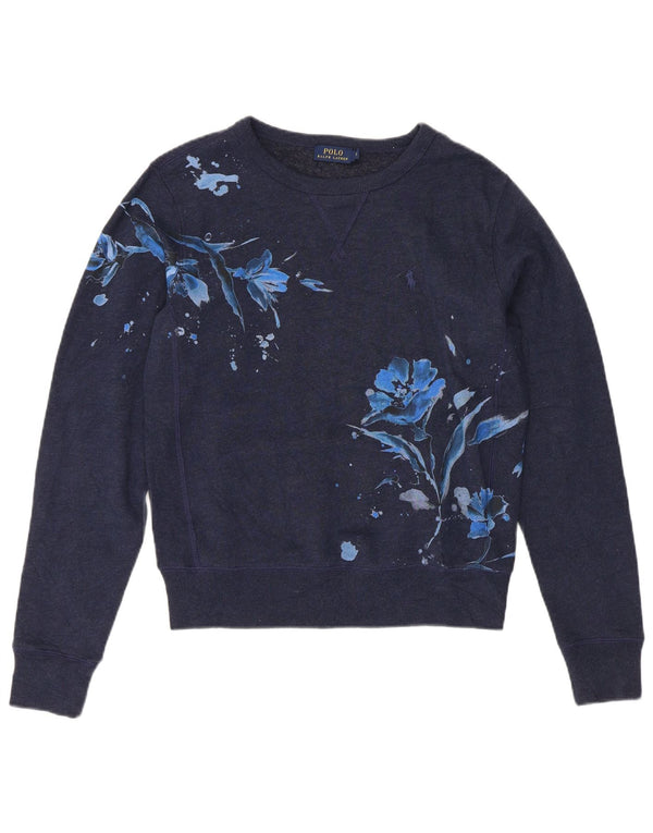 POLO RALPH LAUREN Womens Sweatshirt Jumper UK 10 Small Navy Blue Floral