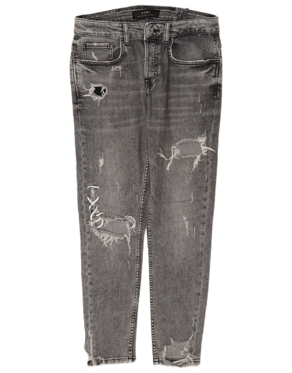 Zara Mens Distressed Skinny Jeans EU 40 Medium W31 L28 Grey Cotton