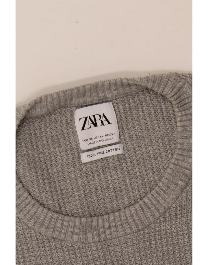ZARA Mens Crew Neck Jumper Sweater XL Grey Cotton