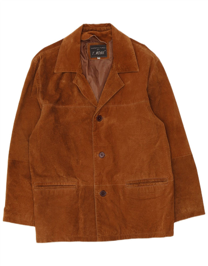 Vintage Mens 3 Button Suede Blazer Jacket UK 38 Medium Brown Leather