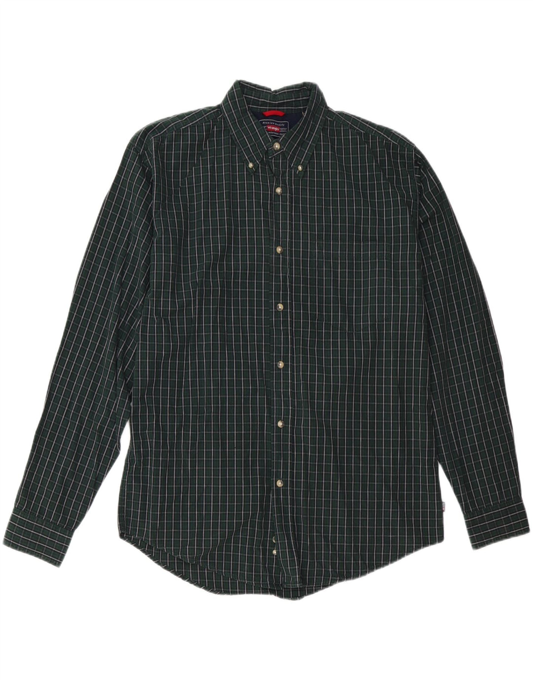WRANGLER Mens Flannel Shirt Medium Green Check Cotton