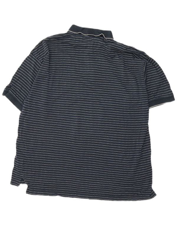 IZOD Mens Polo Shirt Large Navy Blue Striped Cotton