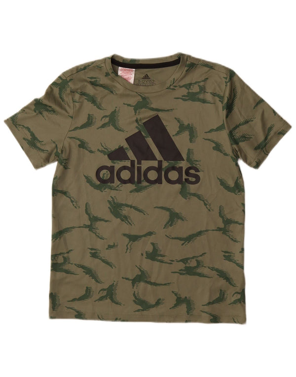 ADIDAS Boys Graphic T-Shirt Top 11-12 Years Green Camouflage Polyester