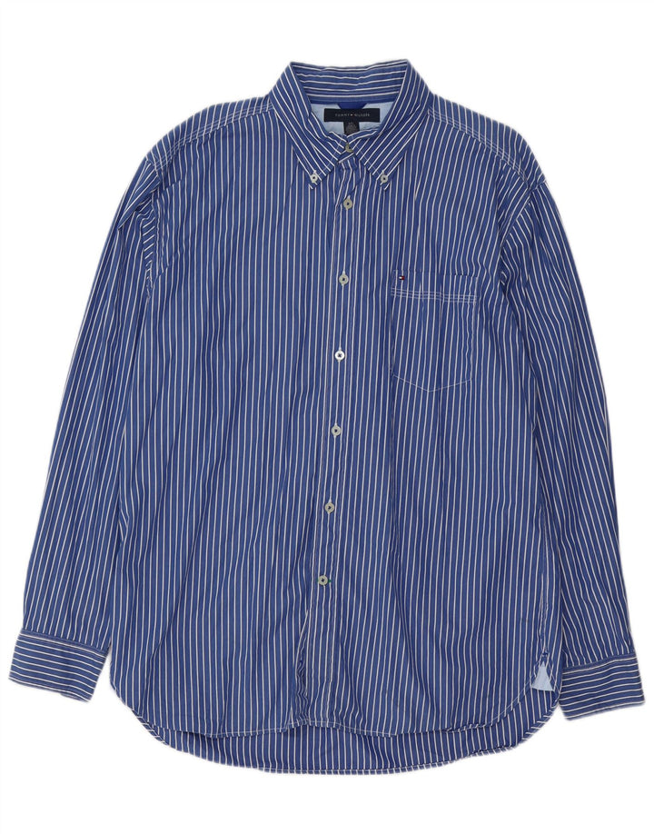 TOMMY HILFIGER Mens Shirt Large Blue Pinstripe Cotton 80s
