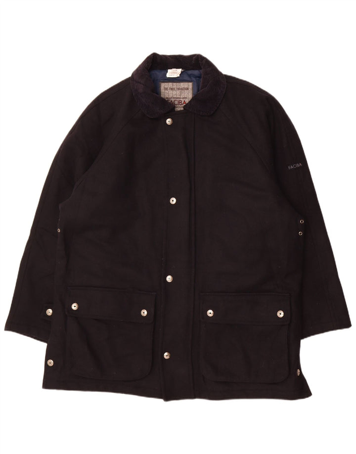 Faciba Mens Overcoat IT 50 Large Navy Blue Wool