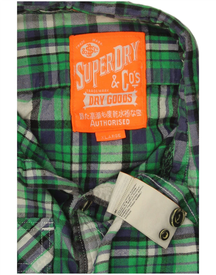 SUPERDRY Mens Flannel Shirt XL Green Check Cotton