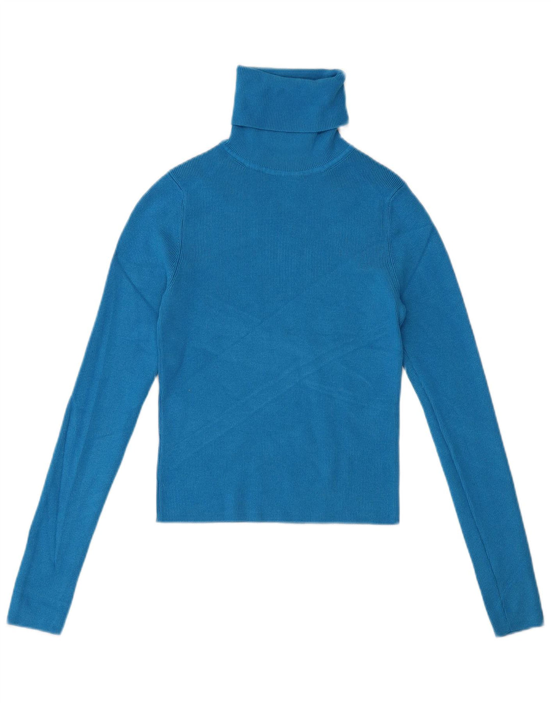 ZARA Womens Crop Roll Neck Jumper Sweater UK 12 Medium Blue Viscose