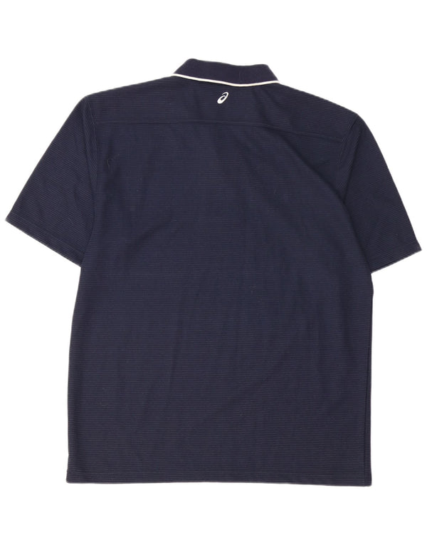 ASICS Mens Polo Shirt Large Navy Blue Pinstripe Cotton