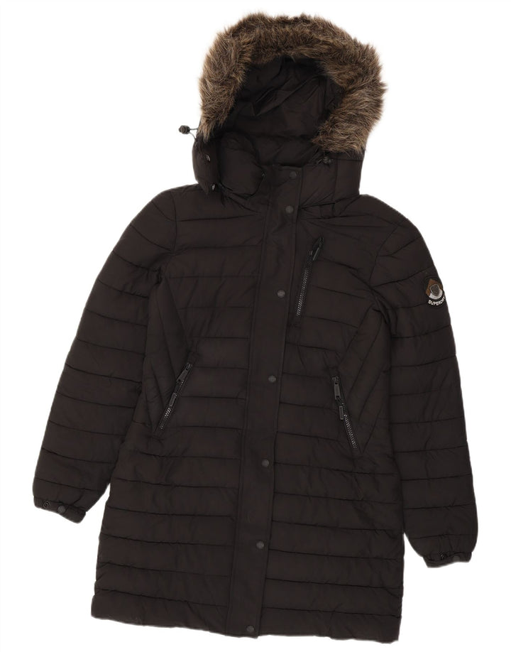 Superdry Womens Hooded Padded Coat UK 10 Small  Black Polyester