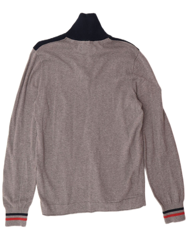 JACK & JONES Mens Graphic Zip Neck Jumper Sweater Small Grey Colourblock