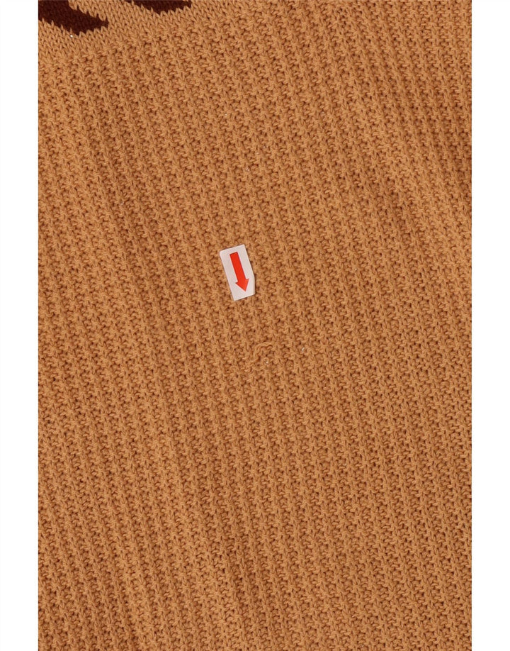 VINTAGE Womens V-Neck Jumper Sweater UK 10 Small Brown Geometric