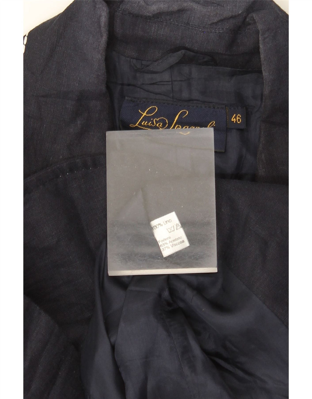 LUISA SPAGNOLI Womens 2 Button Blazer Jacket IT 46 Large Navy Blue Linen