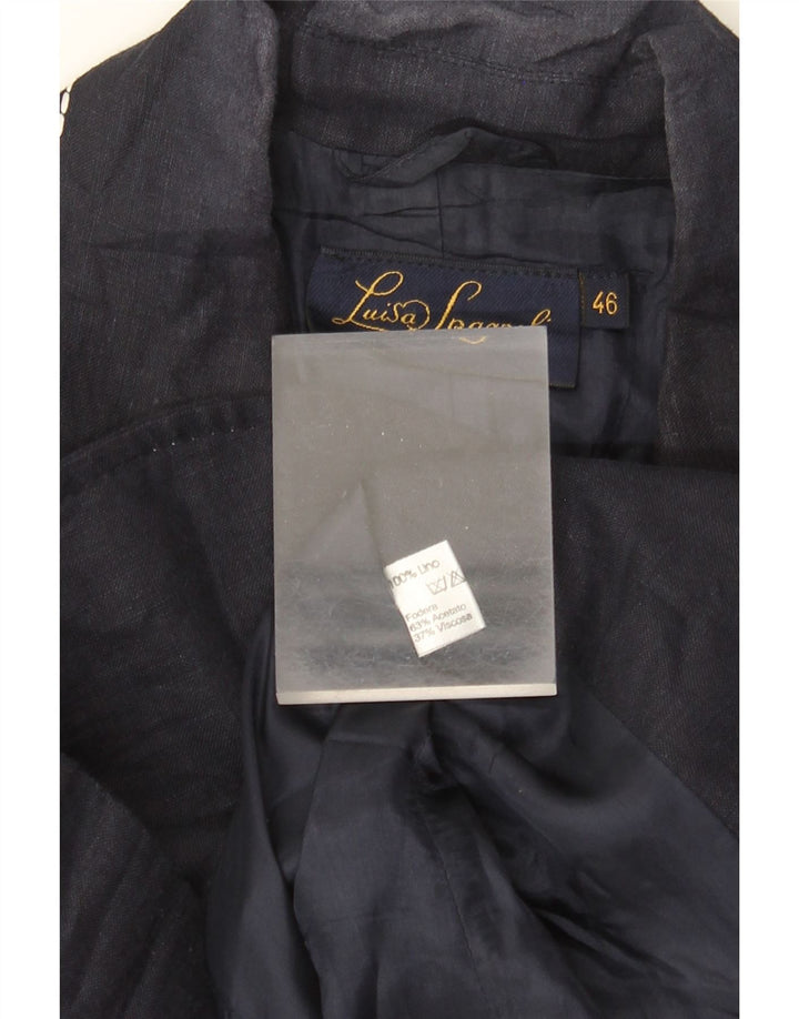 LUISA SPAGNOLI Womens 2 Button Blazer Jacket IT 46 Large Navy Blue Linen