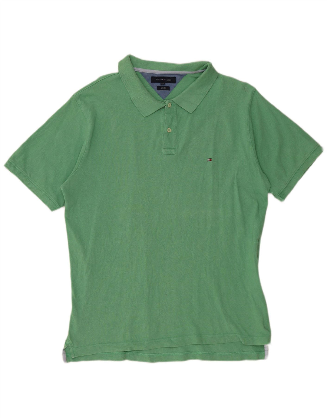 TOMMY HILFIGER Mens Slim Fit Polo Shirt 2XL Green Cotton