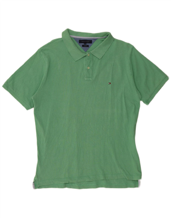 TOMMY HILFIGER Mens Slim Fit Polo Shirt 2XL Green Cotton