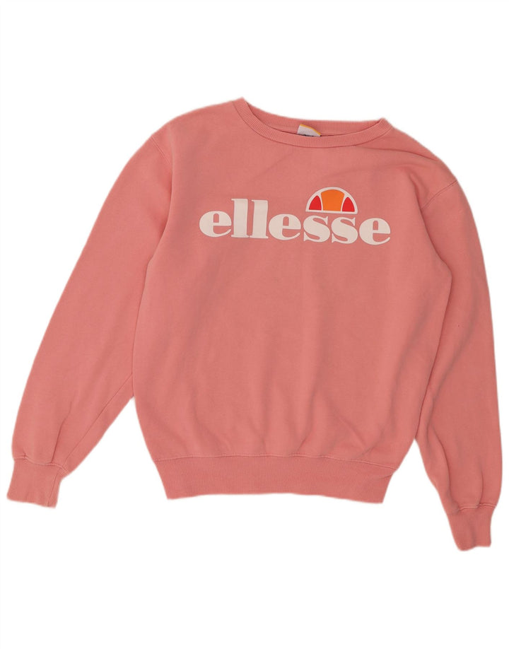 ELLESSE Womens Oversized Graphic Sweatshirt Jumper UK 8 Small Pink Cotton